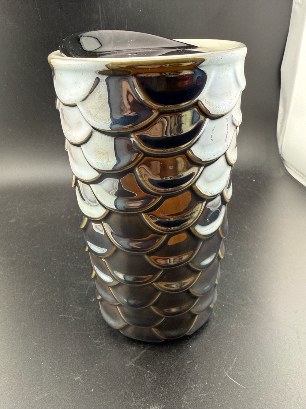 Starbucks gray iridescent siren mermaid scales ceramic tumbler with Lid 10 oz